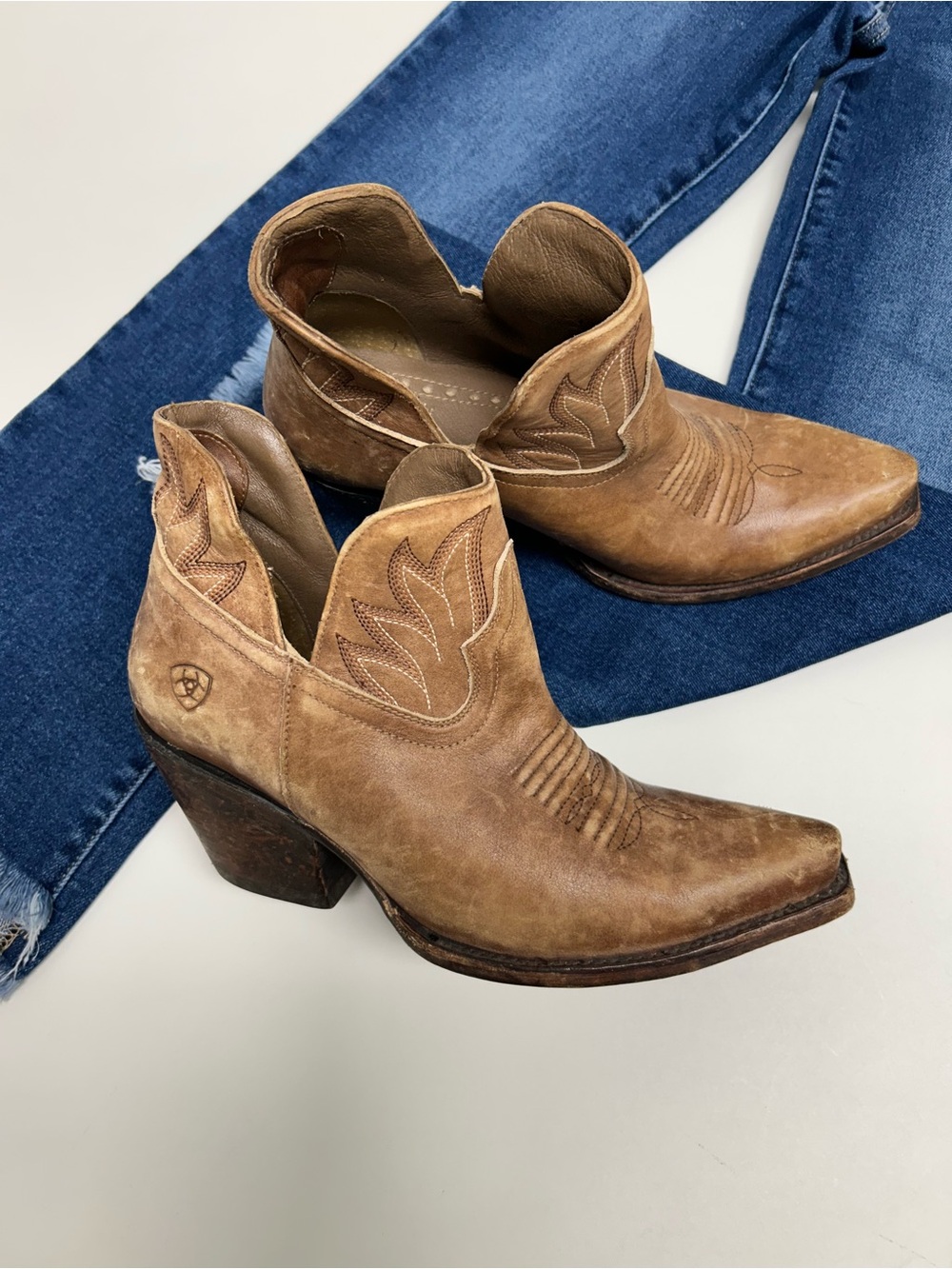 Ariat Brown Suede Western Cutout Ankle Booties - Picture 5 of 10